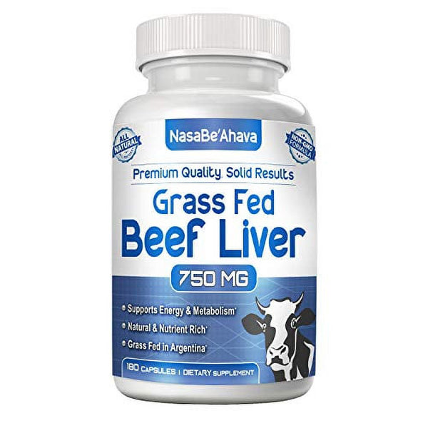 NASA Beahava Grass Fed Beef Liver (Desiccated) - 180 Capsules - Argentine Pasture-Raised Beef Liver Pills - 3000Mg Supplement Powder per Serving - Natural Iron, B12, Vitamin a for Energy - N