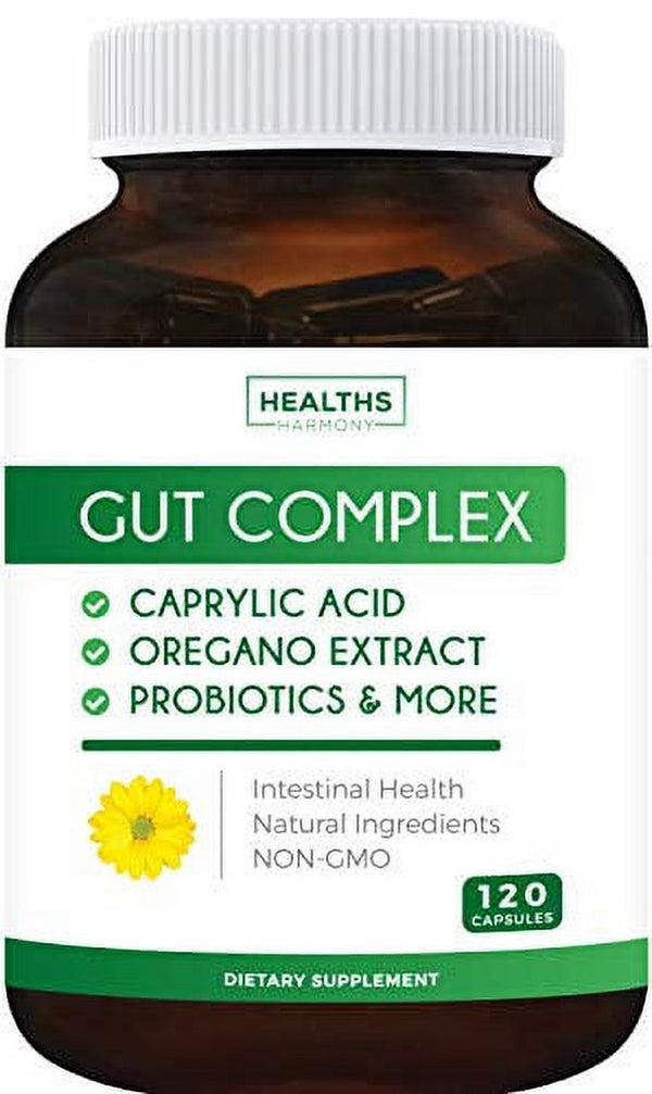 Gut Complex - Caprylic Acid, Oregano Oil & Probiotics (Non-Gmo) Supplement - 120 Capsules (No Pills)