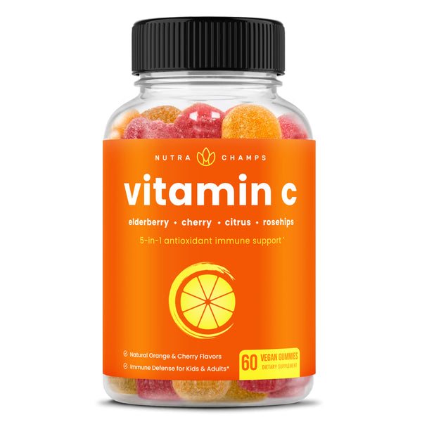 Nutrachamps Vitamin C Gummies for Adults & Kids | 5-In-1 Immune System Support with Elderberry, Rosehips, Citrus Bioflavonoids & Acerola Cherry | Vegan Non-Gmo Immune Booster Supplement Chewable Gummy