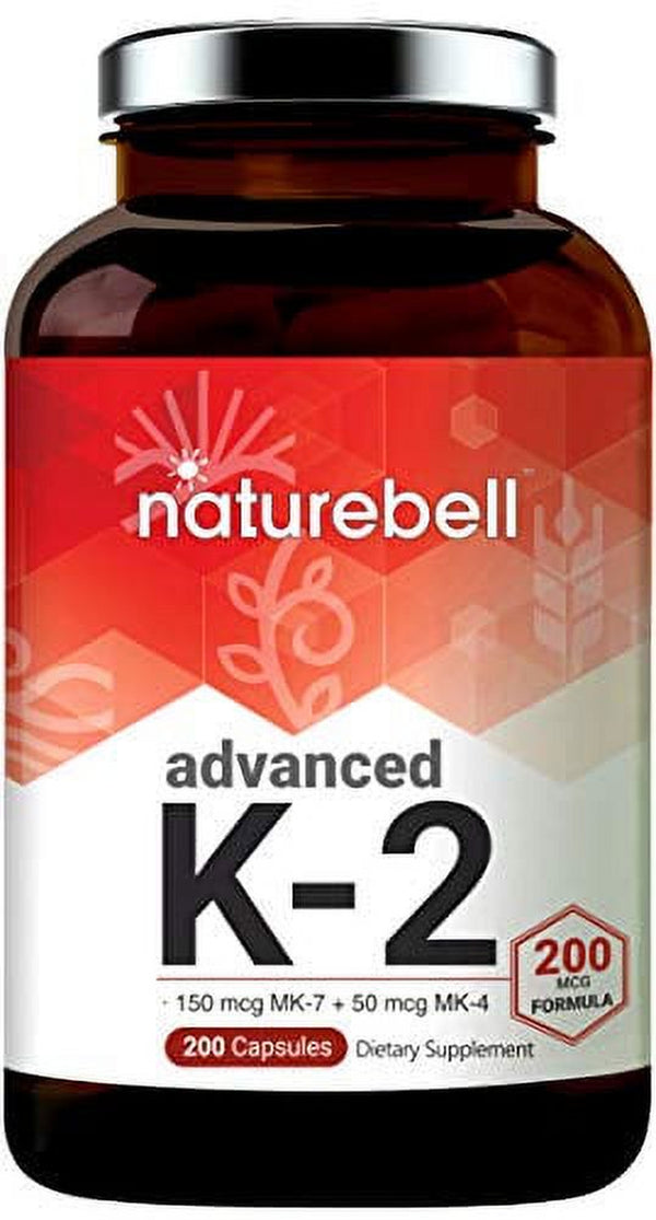 Advanced Vitamin K2 Supplement with MK-7 & MK-4, 200 Mcg, 200 Capsules, Vitamin K2 Complex Supplement, Supports Joint and Heart Health, Non-Gmo