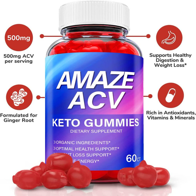 (1 Pack) Amaze Keto ACV Gummies - Supplement for Weight Loss - Energy & Focus Boosting Dietary Supplements for Weight Management & Metabolism - Fat Burn - 60 Gummies