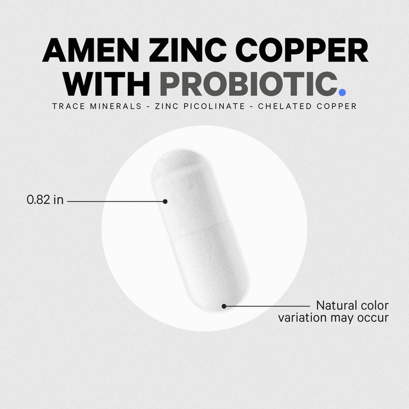 Amen Zinc & Copper, Probiotics 2 Billion CFU, 3-Month Supply, Zinc Picolinate, Vegan, Non-Gmo, 90 Ct
