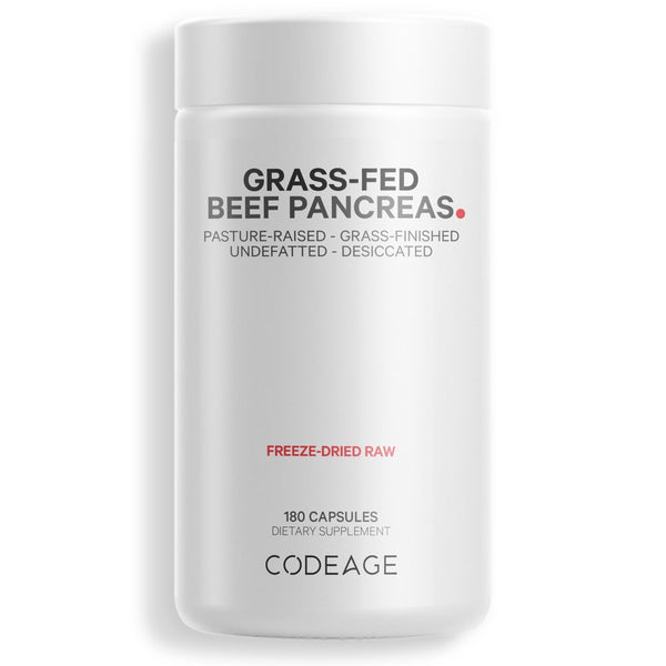 Codeage Grass-Fed Beef Pancreas, Grass-Finished, Pasture-Raised, Non-Defatted Glandular Supplement, 180 Ct