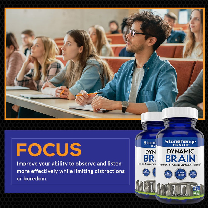 Stonehenge Health Dynamic Brain Supplement Memory, Focus, & Clarity Formulated with 40 Unique Nootropic Ingredients: Choline, Phosphatidylserine, Bacopa Monnieri, and Huperzine A