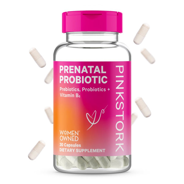 Pink Stork Prenatal Probiotics for Pregnancy, Daily Digestive Support with Prebiotics & B6, 30 Ct