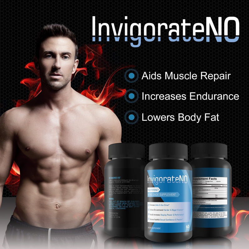 Invigorate N.O. - Powerful Nitric Oxide Booster - Increase Blood Flow, Endurance, Energy, and Stength - 60 Capsules