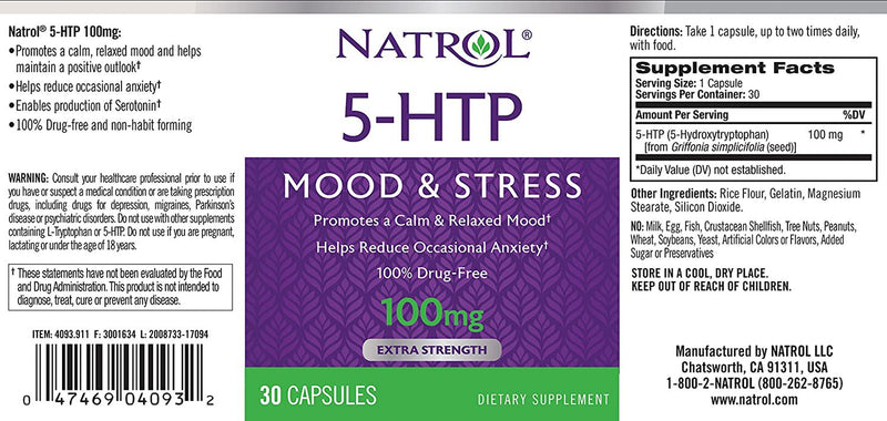 Natrol 5-HTP 100 Mg Capsules 30 Ea (Pack of 3)