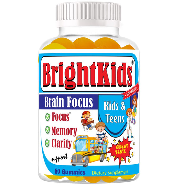 Brightkids Brain Focus Supplement for Kids, Focus for Kids, Brain Focus Gummies for Children, Memory Supplements Lemon & Orange Flavored 60 Gummies