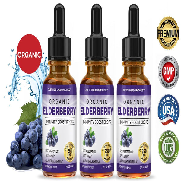 (3 Pack) Organic Elderberry Liquid Extract Drops 250Mg 2Oz