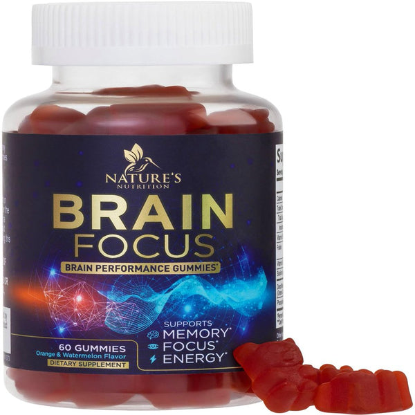 Brain Supplement Gummies for Focus & Memory Support - Nootropic Brain Vitamin Gummy to Support Concentration, Brain Health & Energy with B12, Phosphatidylserine, Brain Memory Supplements - 60 Gummies