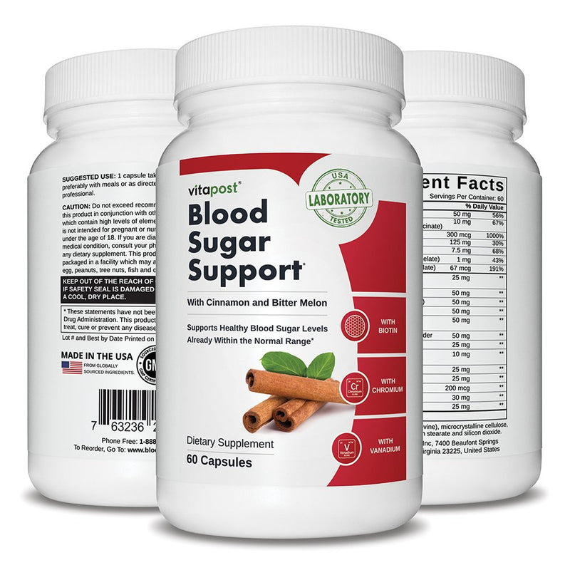 Vitapost Blood Sugar Support Supplement with Chromium and Bitter Melon - 60 Capsules