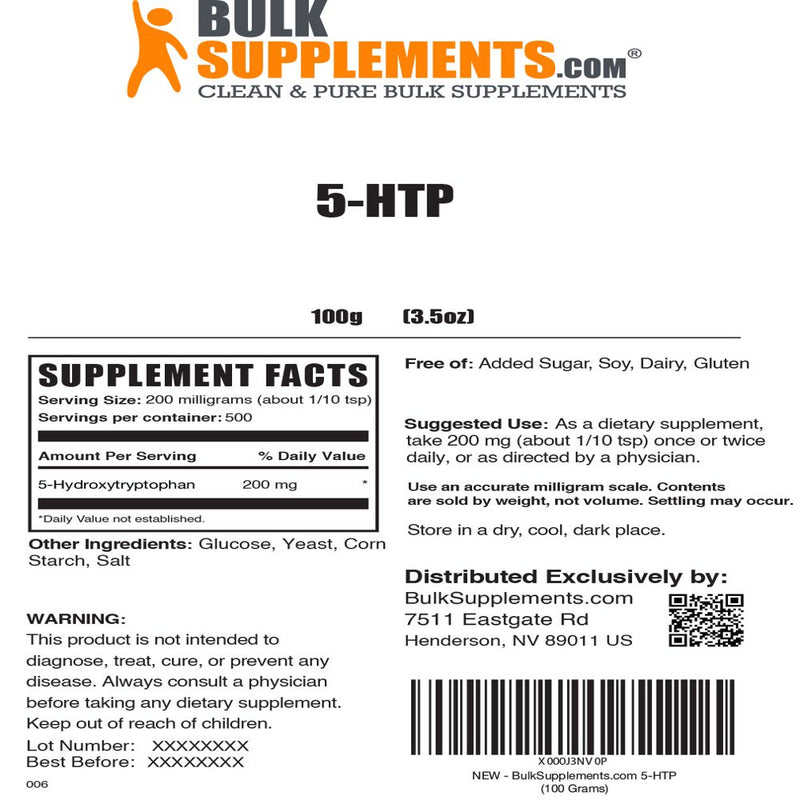 Bulksupplements.Com 5-HTP Powder, 200Mg - Brain Support (25G - 125 Servings)