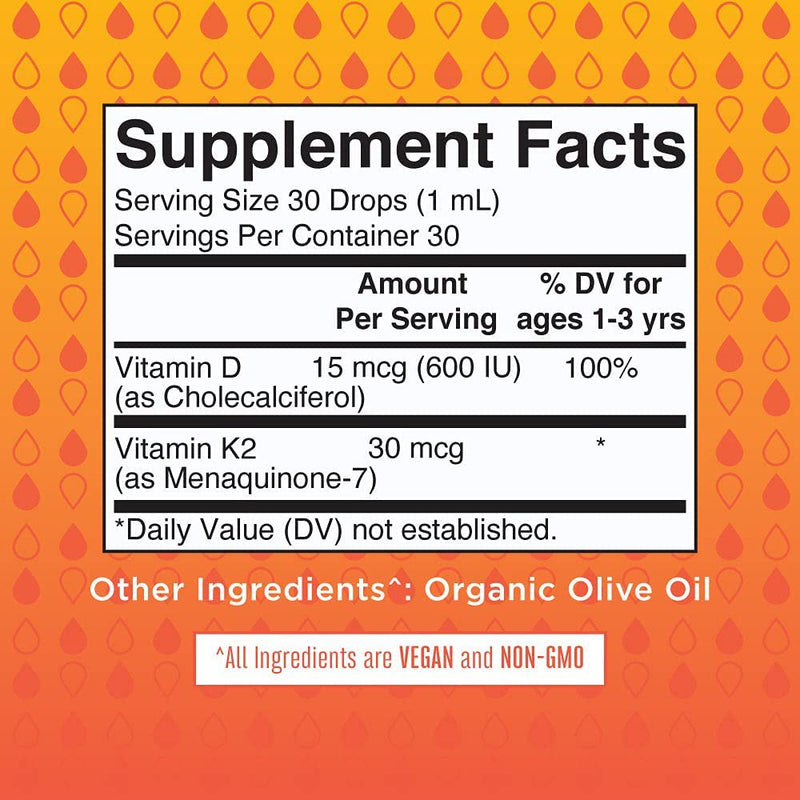 Maryruth Organics | Vitamin D3+K2 Liquid Drops | Unflavored | Non-Gmo, Vegan, Plant-Based | 1 Fl Oz | Unisex | Overall Wellness |