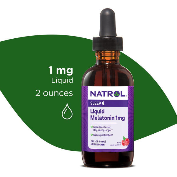 Natrol Liquid Melatonin, Sleep Supplement, Berry, 2 Fl. Ounce Tincture Bottle, 1Mg