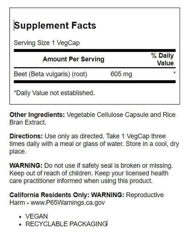 Solaray Beet Root 605Mg | May Support Cardiovascular Health & Athletic Performance, Kidney, Liver & Blood Health | Non-Gmo | Vegan | 100 Vegcaps