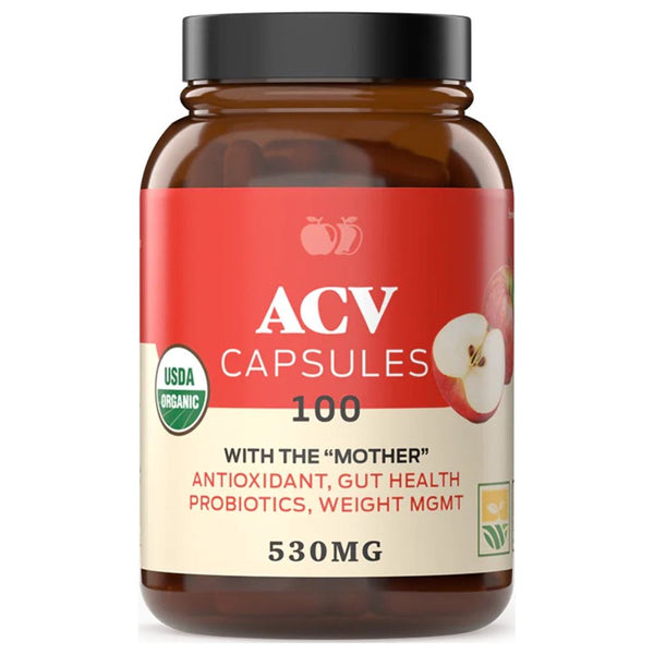 Organic Apple Cider Vinegar Capsules - 530Mg 100 Pills Pure ACV with the Mother, Organic Diet & Unfiltered Nutrition