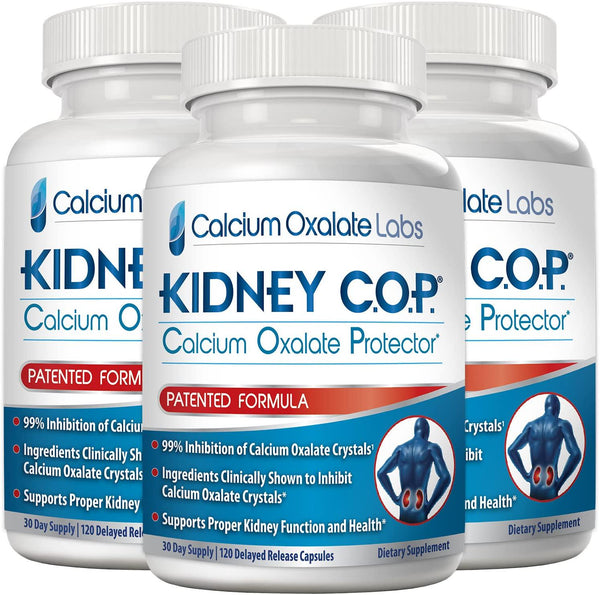 (3 Bottles of 120 Vegetarian DR Opaque Capsules) - Kidney COP Calcium Oxalate Protector 120 Capsules, Patented Kidney Support for Calcium Oxalate Crystals, Helps Stops Recurrence of Stones, Stronger Than Chanca Piedra Stone Breaker and Crusher 3 Pack