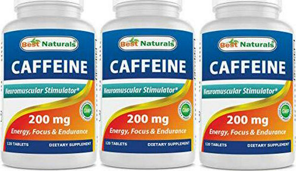 3 Pack Best Naturals Caffeine Pills 200mg Tablets - Non Habit - Proven No Crash or Jitters - Total 360 Tablets