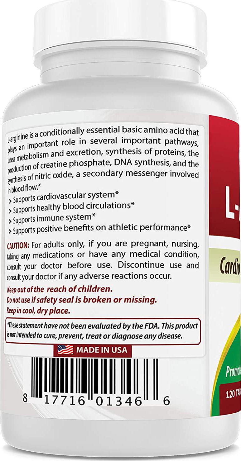 3 Pack - Best Naturals L-Arginine 1000 mg 120 Tablets - Pharmaceutical Grade L Arginine Supplement Promotes Nitric Oxide Synthesis (Total 360 Tablets)