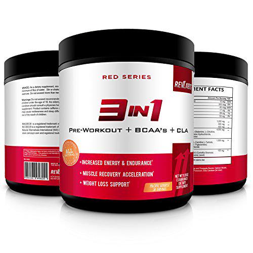 3 in 1 Preworkout + BCAA's + CLA - Energy, Endurance, Weight Loss, Recovery - Vegan - 30 Day Supply