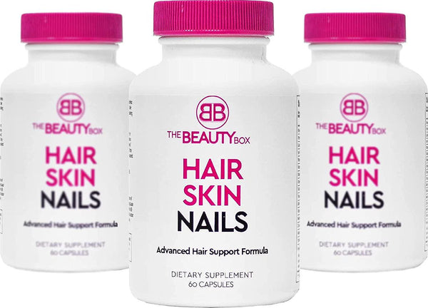 (3 pack) - The Beauty Box Hair Skin and Nails Supplement with Biotin to Grow Faster Healthier, Thicker Hair and Strong Nails and Boost Glowing Skin, Helps Prevent Hair loss (3 pack)