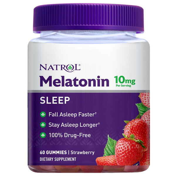 Natrol Melatonin 10Mg, Sleep Support Supplement, Strawberry Gummies, 60Ct