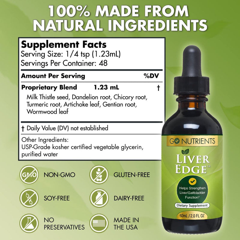 Go Nutrients Liver Edge Liquid Drops Supplement with Milk Thistle for Supporting Liver Health - 2 Oz