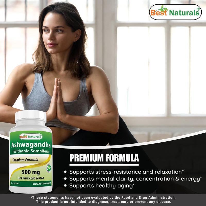 3 Pack Best Naturals Ashwagandha 500 Mg 120 Vegetarian Capsules | Relaxing Stress and Mood | (Total 360 Capsules)