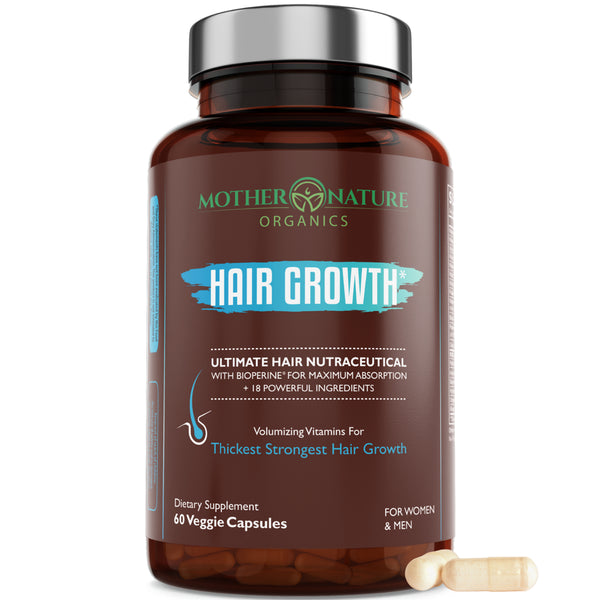 Mother Nature Organics Premium Hair Growth 60Ct with Biotin & Bioperine for Hair, Skin & Nail