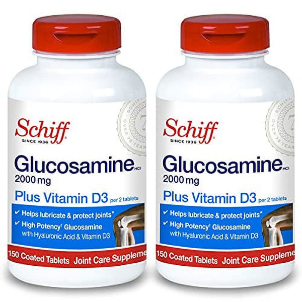 Schiff Glucosamine with Vitamin D3 & Hyaluronic Acid, 2000Mg of Glucosamine, Joint Care Supplement Helps Lubricate & Protect Joints*, 150 Count (Pack of 2)