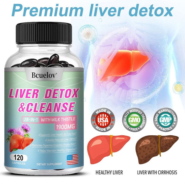Bcuelov 28+ Herbs - Premium Liver Health Formula - Liver Support Detox Cleansing Capsules