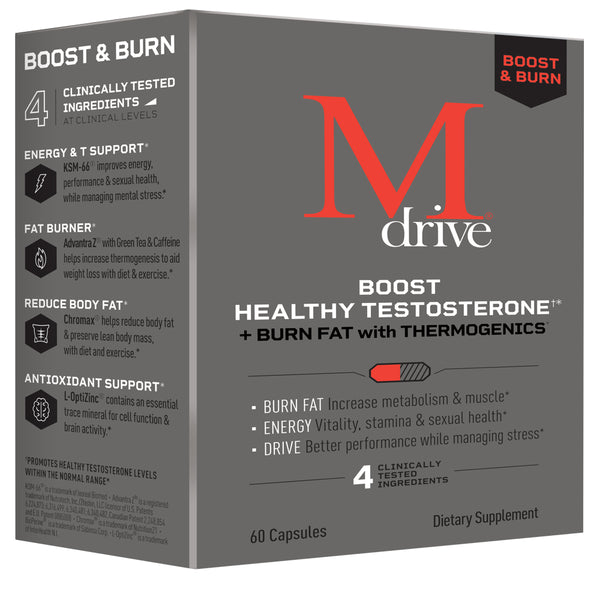 Mdrive Boost and Burn Testosterone Booster and Fat Burner for Men, Natural Energy, Strength, Stress Relief, Lean Muscle with Zinc, KSM-66 Ashwagandha, Cordyceps, Advantra Z, Chromax, 60 Capsules