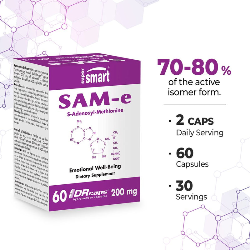 Supersmart - Sam-E 200 Mg (S-Adenosyl Methionine) - Joint Supplement - Mood Support - Liver Detox | Non-Gmo & Gluten Free - 60 DR Capsules