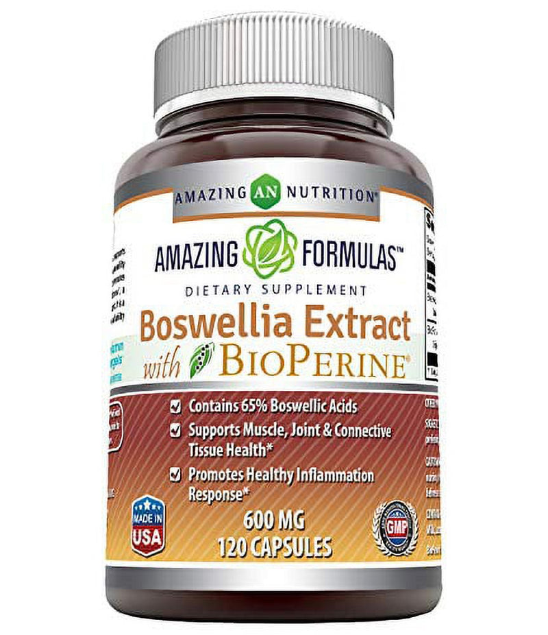 Amazing Formulas Boswellia Extract - 600Mg (Standardized to Contain 65% Boswellic Acids),120 Capsules - Contains 65% Boswellic Acids, Supports Muscle, Joint & Connective Tissue Health