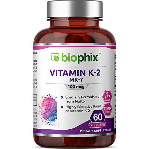 Vitamin K2 MK-7-100 Mcg 60 Vcaps - Supports Strong Bones Immune Health and D-3