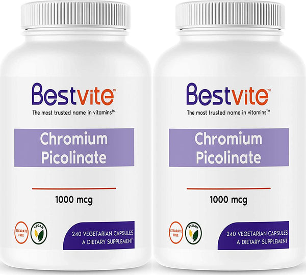 (480 Vegetarian Capsules) - Chromium Picolinate 1000mcg (480 Vegetarian Capsules) (2-Pack) - No Stearates - No Flow Agents