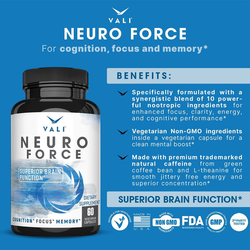 VALI Neuro Force Cognitive Function Nootropic Supplement, 60 Veggie Capsules