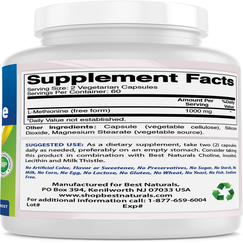 3 Pack Best Naturals L-Methionine 500 Mg 120 Vegetarian Capsules | Liver Health Support