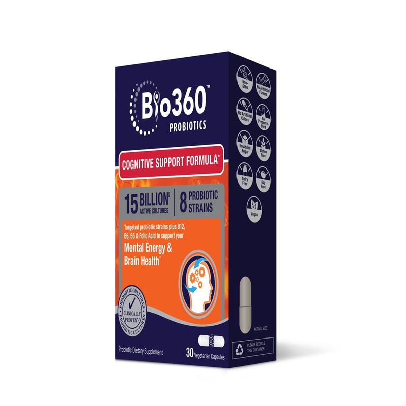 Bio360 Probiotics Cognitive Support Formula, Daily Probiotic for Brain Health & Mental Energy, 30 Ct