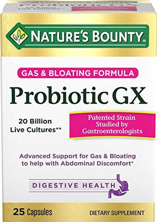 Nature'S Bounty Probiotics Pills Gas and Bloating Dietary Supplement, Supports Digestive and Intestinal Health, 25 Capsules