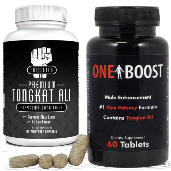 One Boost Testosterone Booster & Tripletek Tongkat Ali Extract Power Duo - Proven to Naturally Support Low T Quickly, Bundle Pack 2 Bottles