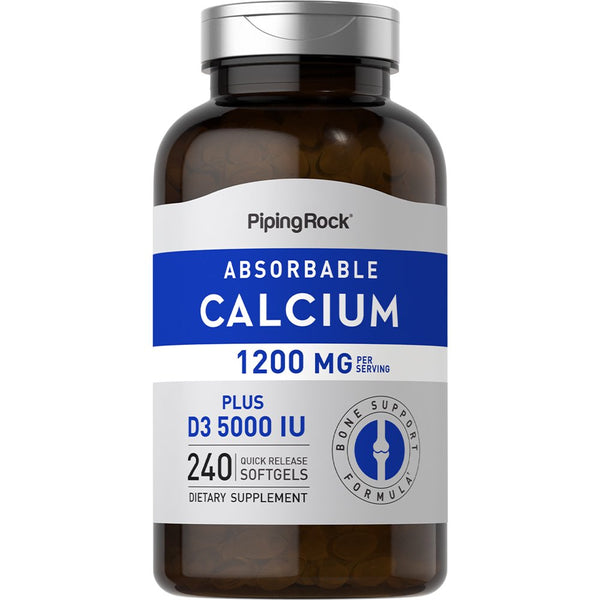 Calcium 1200 Mg with Vitamin D3 | 240 Softgels | Absorbable Calcium Supplement | Bone Support Formula | by Piping Rock