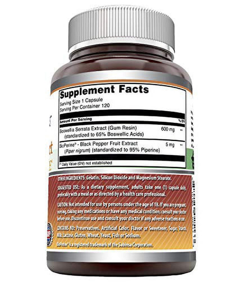 Amazing Formulas Boswellia Extract - 600Mg (Standardized to Contain 65% Boswellic Acids),120 Capsules - Contains 65% Boswellic Acids, Supports Muscle, Joint & Connective Tissue Health