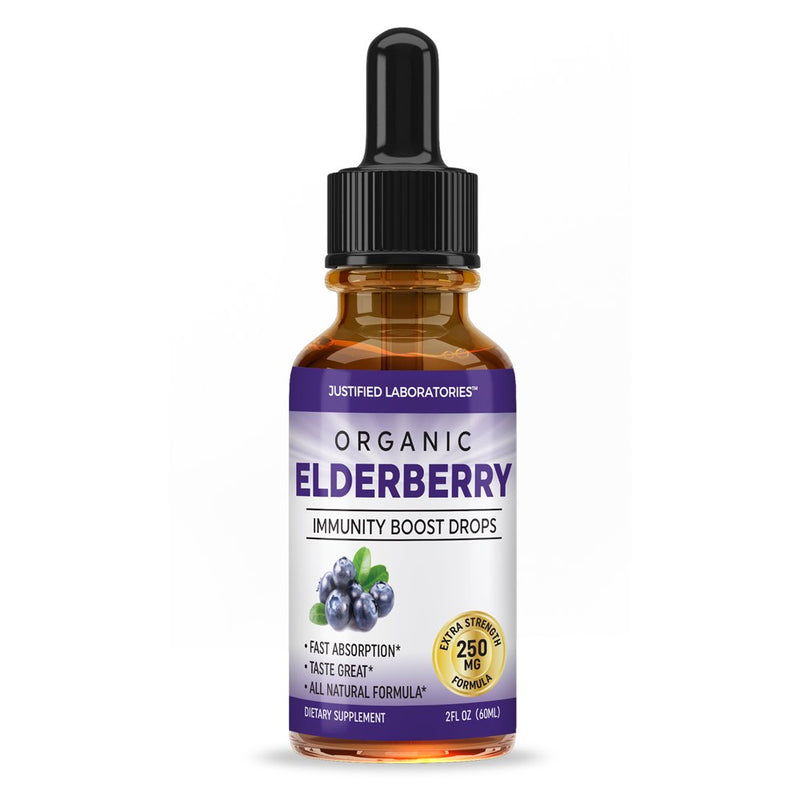 Organic Elderberry Liquid Extract Drops 250Mg Drops for Kids & Adults Berry Flavor 2Oz Bottle