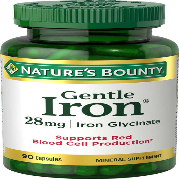 Nature'S Bounty Gentle Iron Glycinate 28 Mg Capsules, Supports Red Blood Cells, 90 Ct