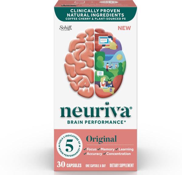 4 Pack - NEURIVA Original Brain Performance (30 Count), Brain Support Supplement with Clinically Proven Natural Ingredients 1 Ea