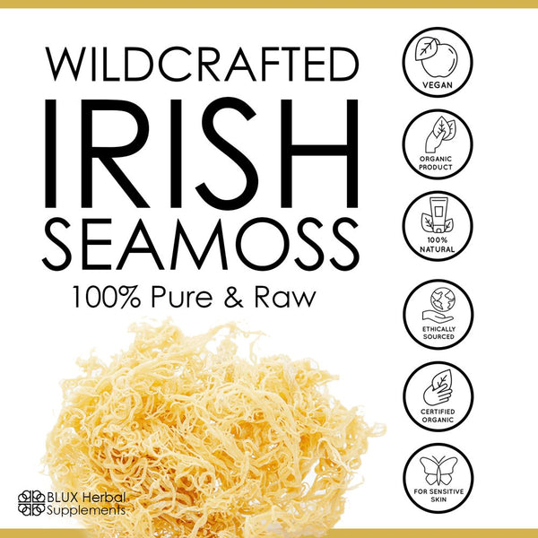 Wildcrafted Irish Sea Moss -100% Pure & Raw Irish Moss -Ethically Sourced St. Lucian, Sun Dried Seamoss with 92 Essential Nutrients - Healthy Skin, Gut & Joint Support -Vegan, Organic Sea Moss - 4 Oz