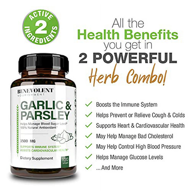 Odorless Garlic Pills & Parsley Supplement - 1500 MG Aged Extract Capsules, Softgels, Support Supplements, Vitamin Detox, Blood Pressure, Joint Cholesterol Herbs