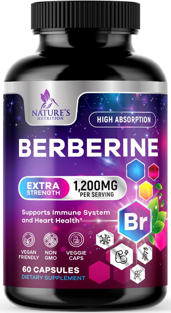 Berberine Supplement 1200Mg per Serving - High Absorption Heart Health Support & Immune System Support - Berberine plus - Berberine HCL Supplement Pills, Gluten-Free, Non-Gmo - 60 Veggie Capsules