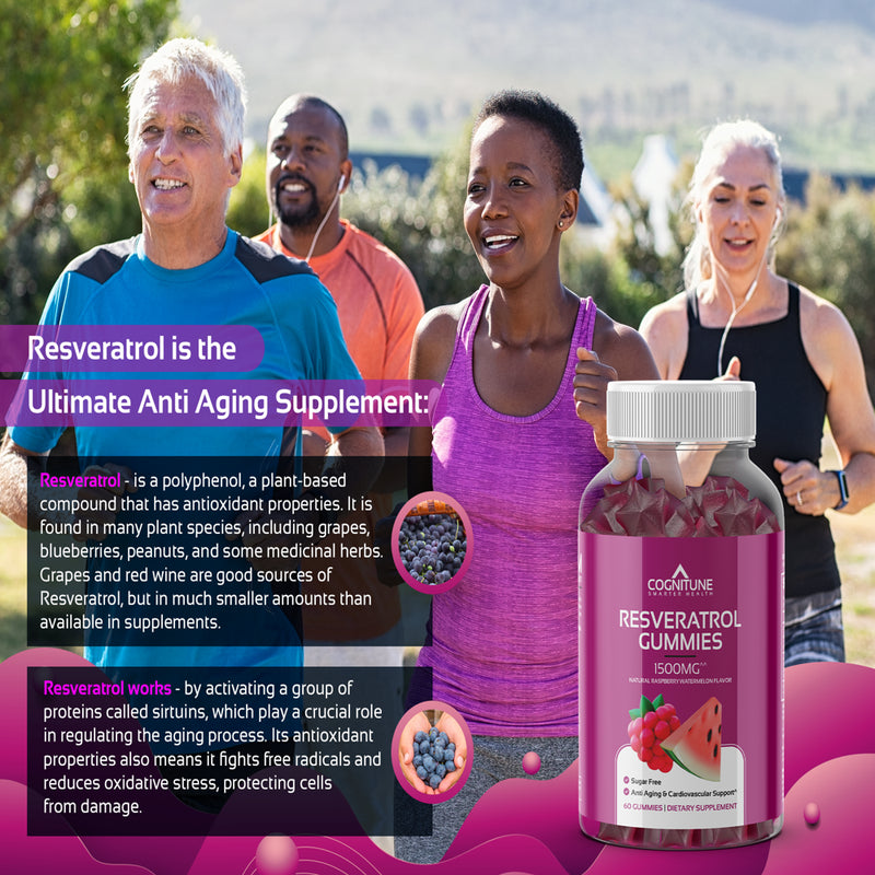 Resveratrol Gummies - Sugar Free Natural Raspberry Watermelon Flavor, 1500Mg Resveratrol Supplement for Heart, Brain, Immune Support & Wellness